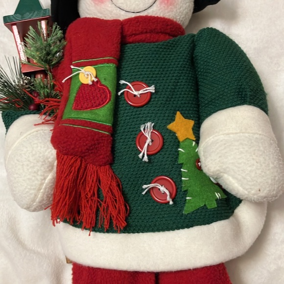 Holiday Standing Snowman holding Lamp with green sweater and scarf 2 foot tall - Picture 5 of 8